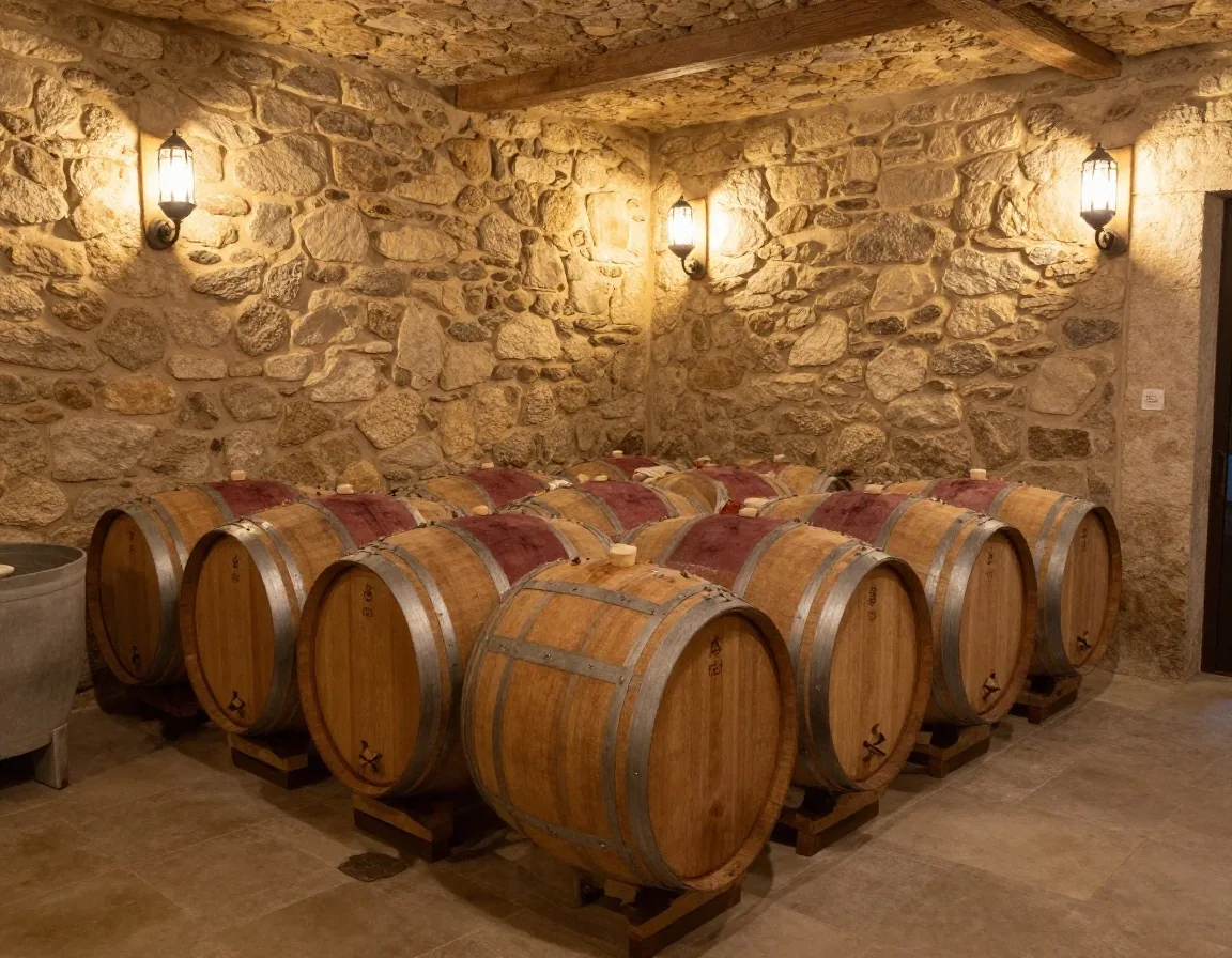 Cava pequeña de bodega familiar en Cachi con barricas usadas