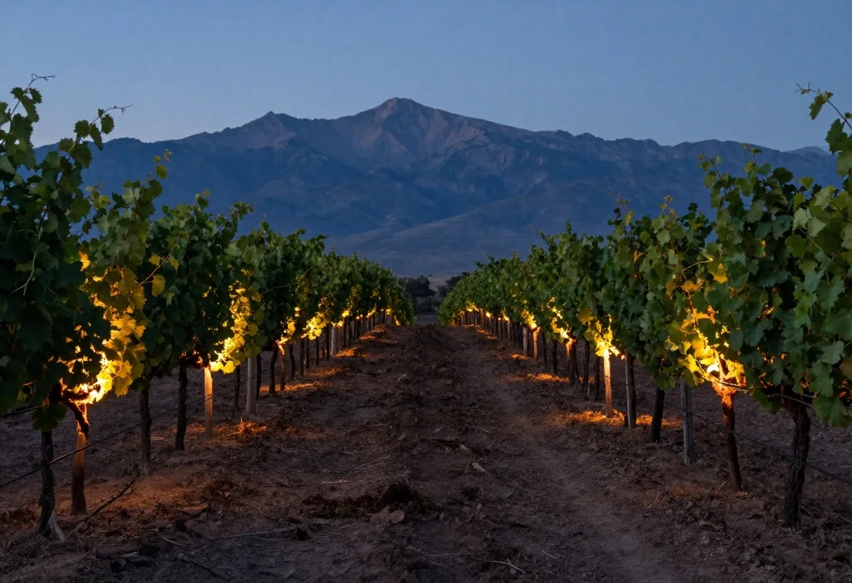 Viñedo en Cafayate al atardecer con luz cálida