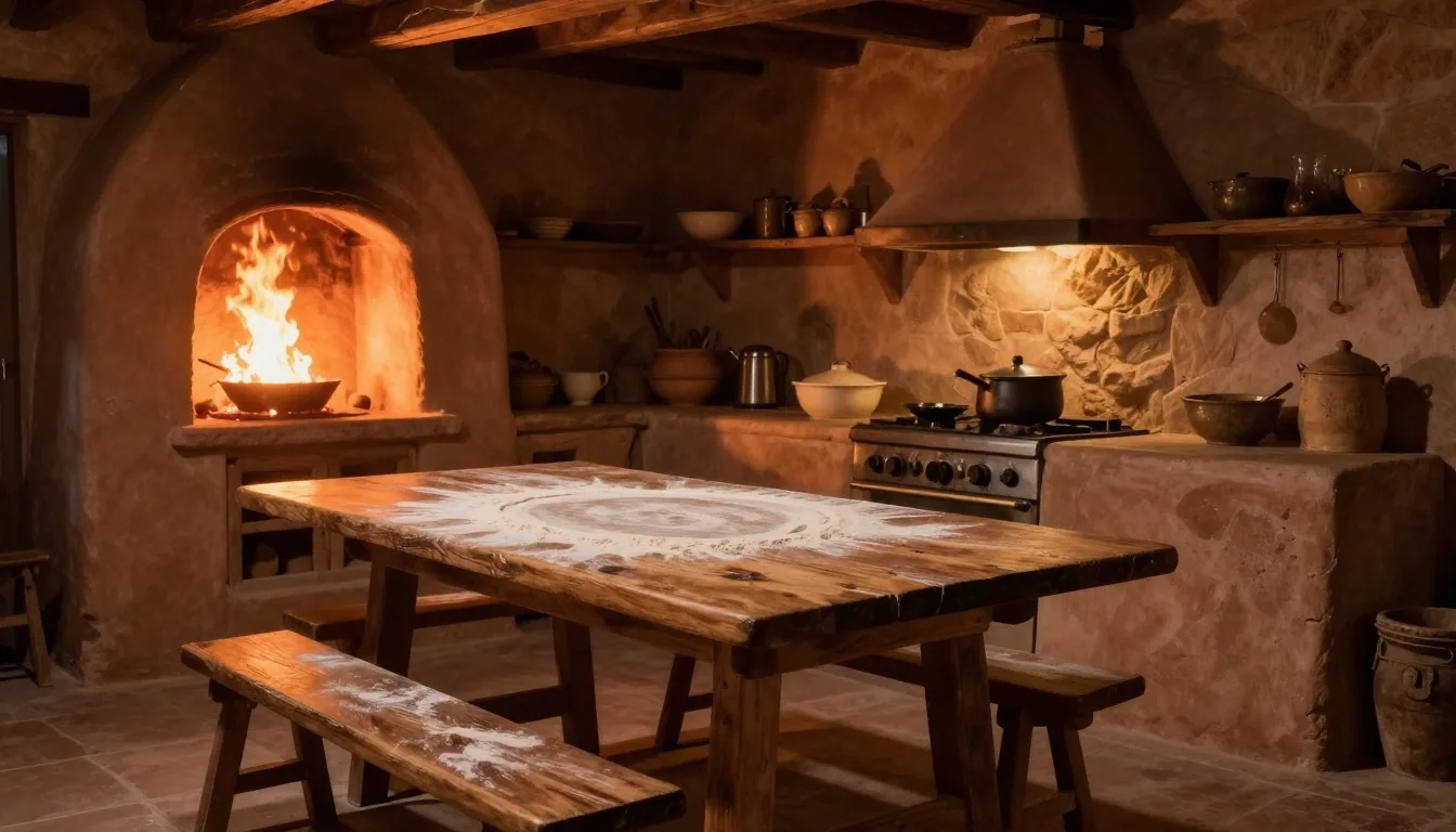 Manos armando empanadas salteñas en mesa de madera