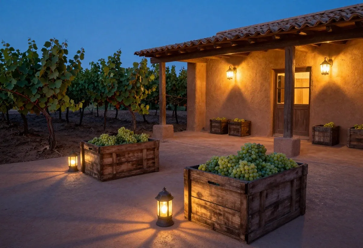 Vendimia de uvas blancas en Cafayate al atardecer
