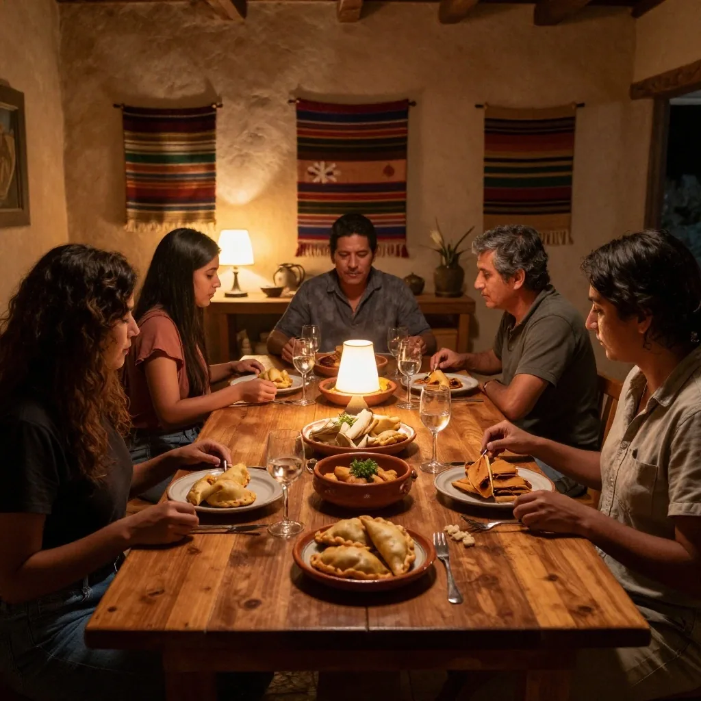 Comedor familiar en Maimará con mesa servida