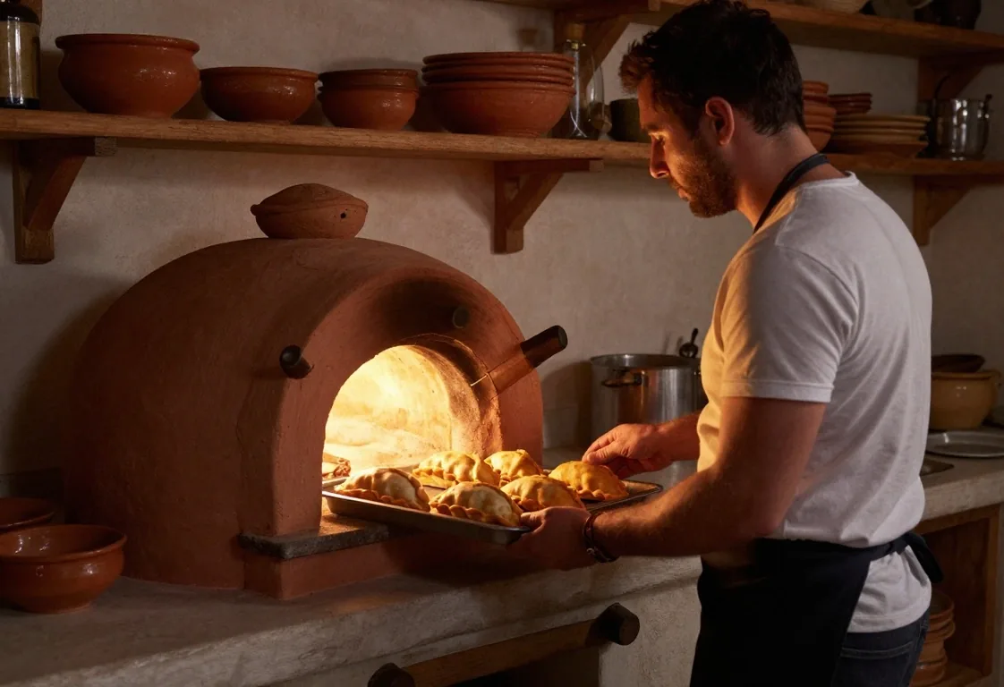 Manos armando empanadas tucumanas en cocina familiar
