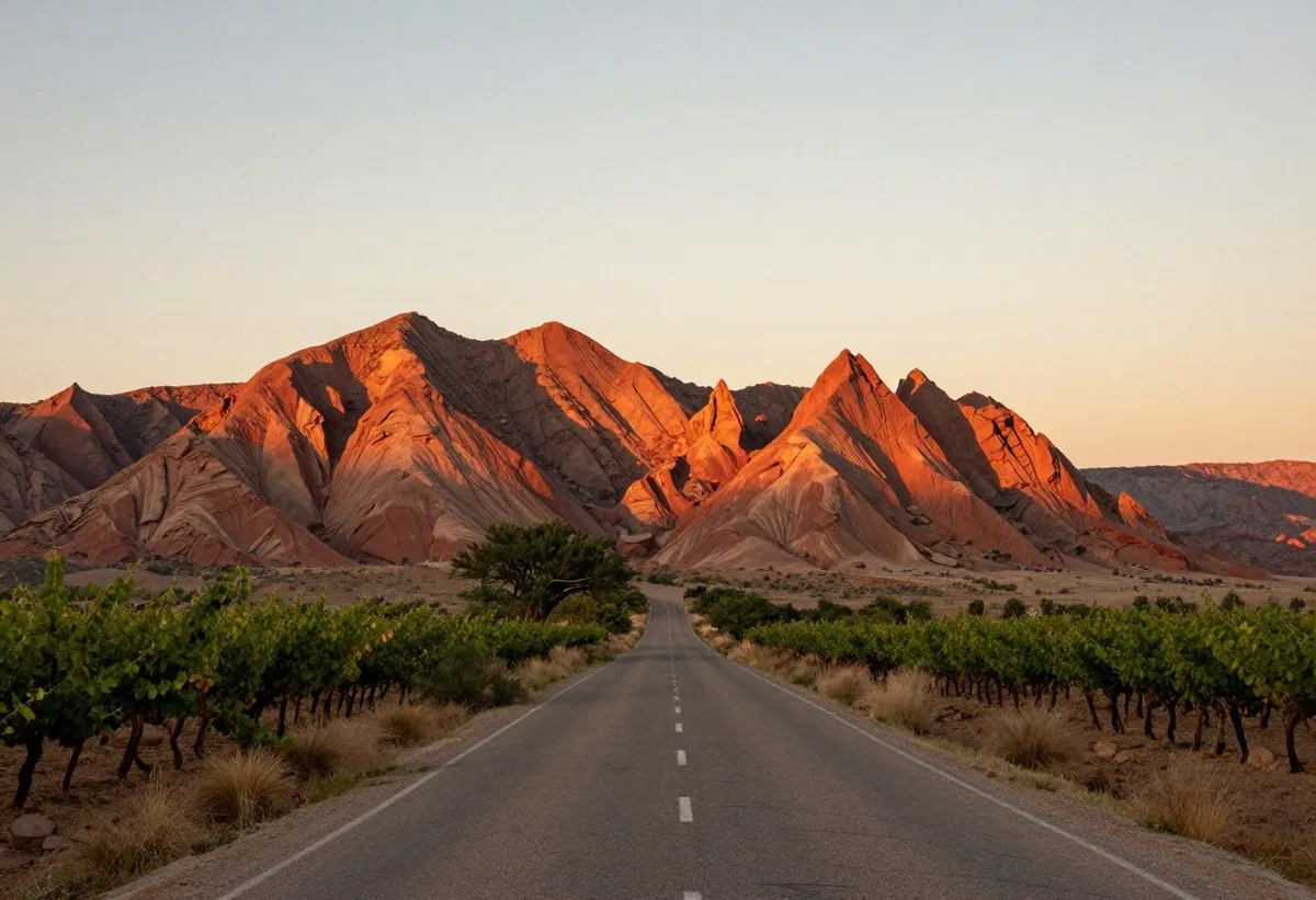 Viñedos de Cafayate al atardecer con la cordillera al fondo