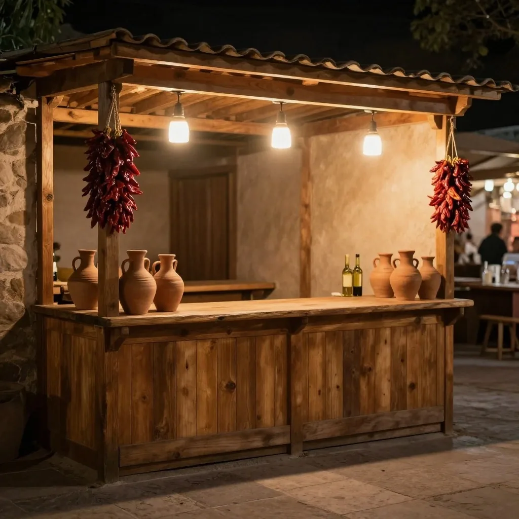 Tablero de madera bajo lámpara en mercado nocturno del noroeste